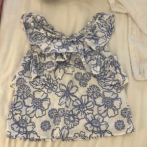 Floral blue and white tank